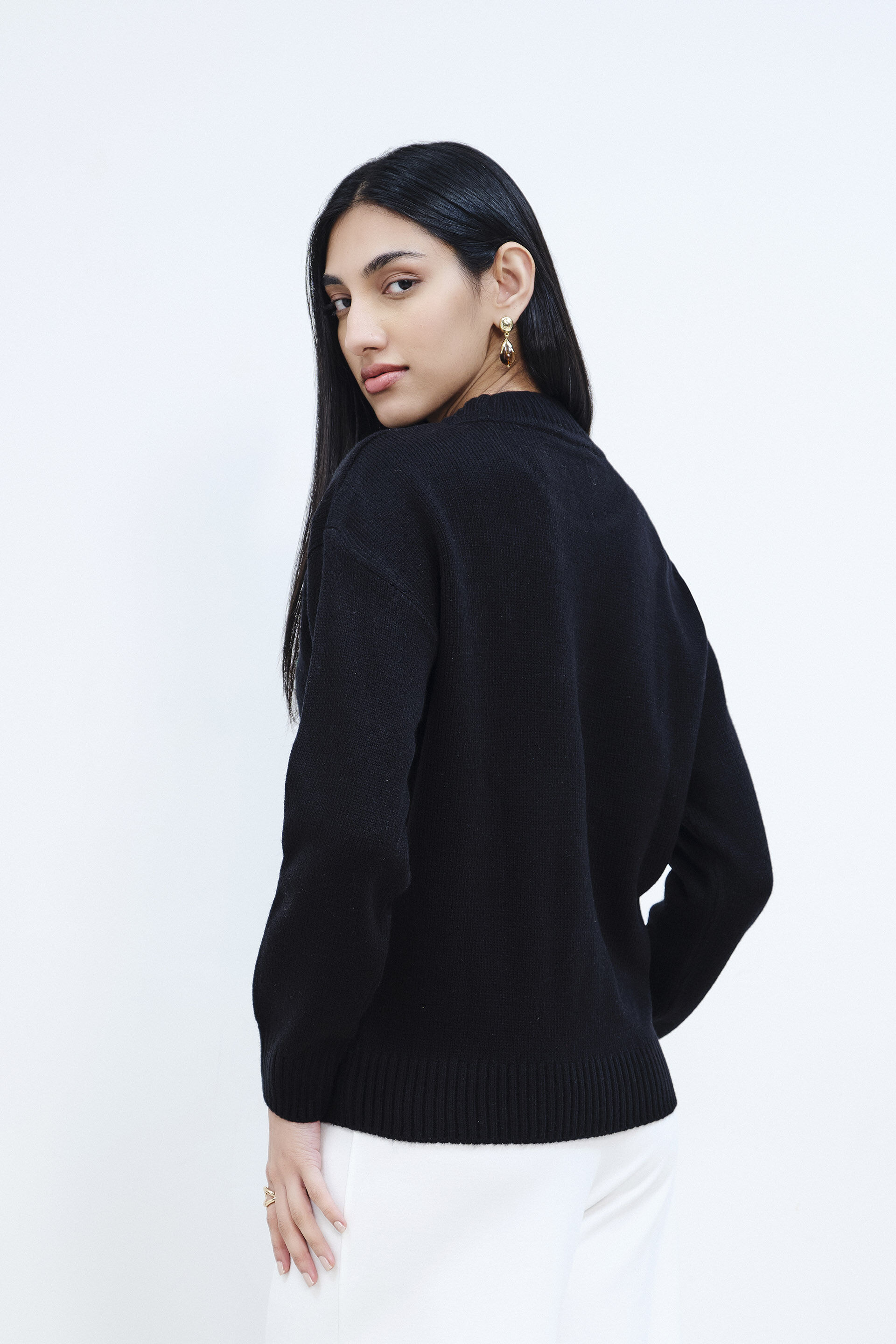 Floral Embroidery Black Sweater, Black, image 6